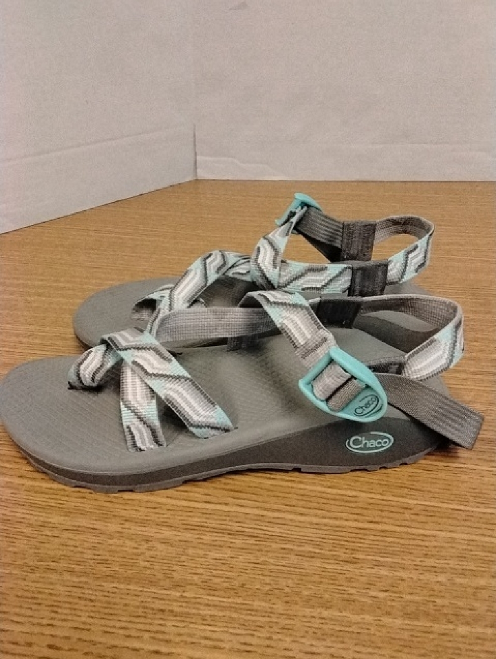 Chaco Women's Gray Sandals with Teal Accents